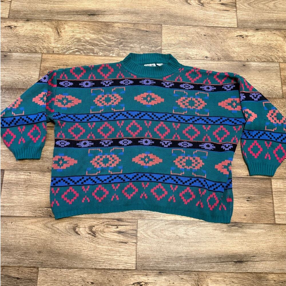 Vintage 80s Stefano Western Abstract Aztec Chunky Knit Sweater